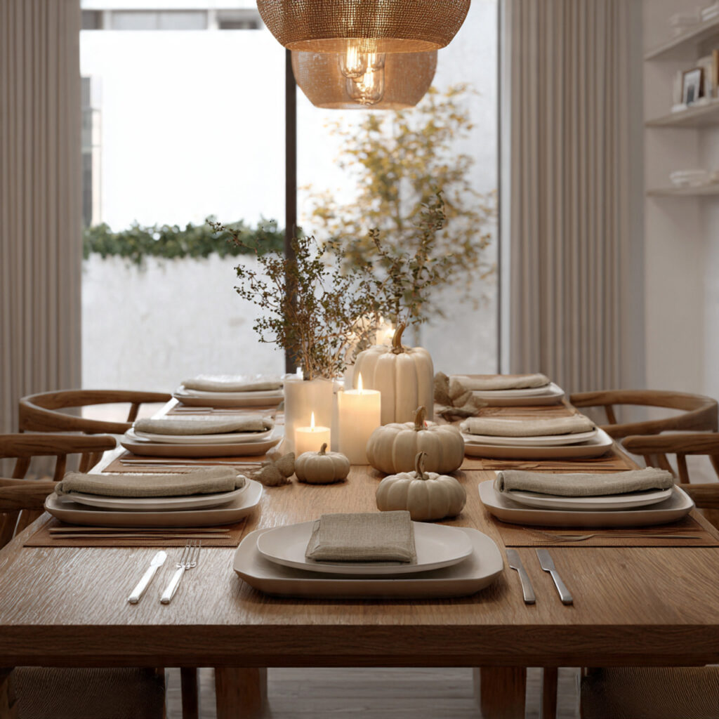 8k photorealistic minimalist thanksgiving dining setup with