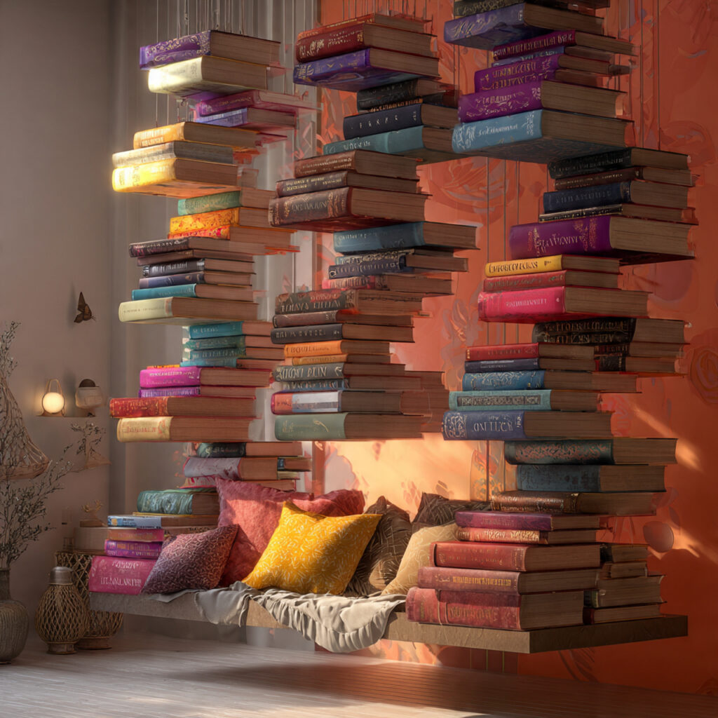 Floating Book Stacks Illusion