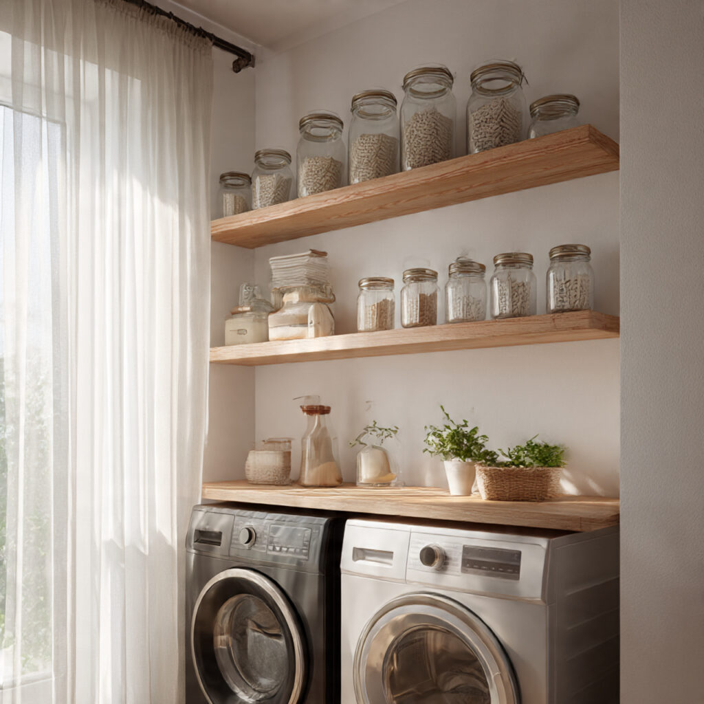 26 Smart Laundry Room Makeover Ideas for Any Budget 5 Installing Floating Shelves
