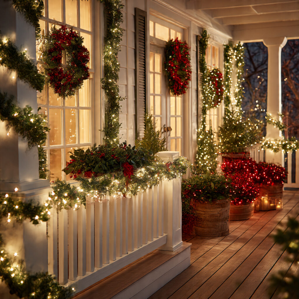 Red and White Christmas Lights for Elegant Holiday Decor 7 Integrating Red and White into Porch Decor