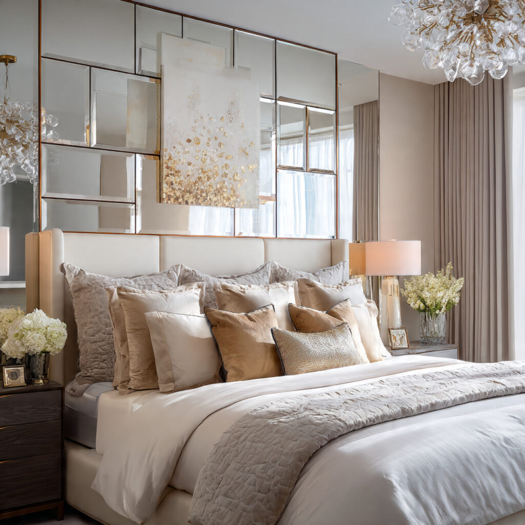 27 Best Bedroom Headboard Ideas for Every Style 11 Mirrored Headboard Accents