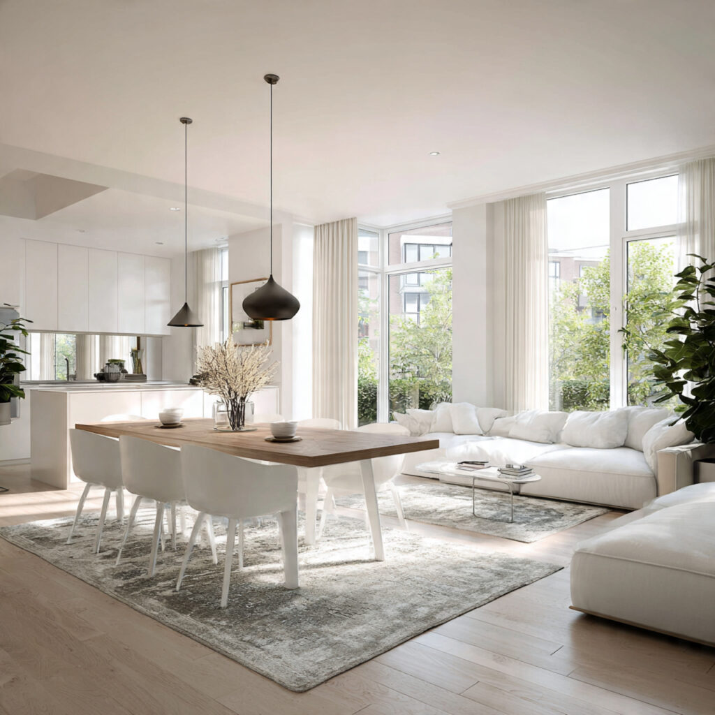 27 Genius White Living Room Ideas for Cozy, Chic Spaces 22 Open Concept White Living and Dining