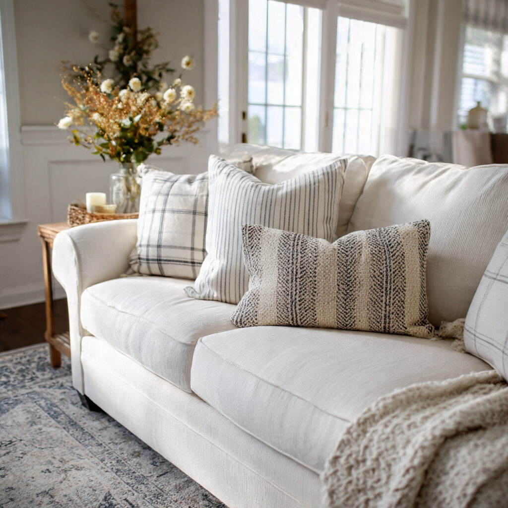 27 Genius White Living Room Ideas for Cozy, Chic Spaces 21 Patterned Throw Pillows for Depth