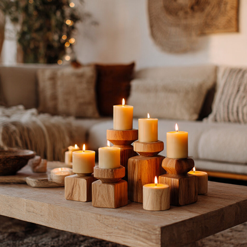 Rustic Wooden Candle Holders 1