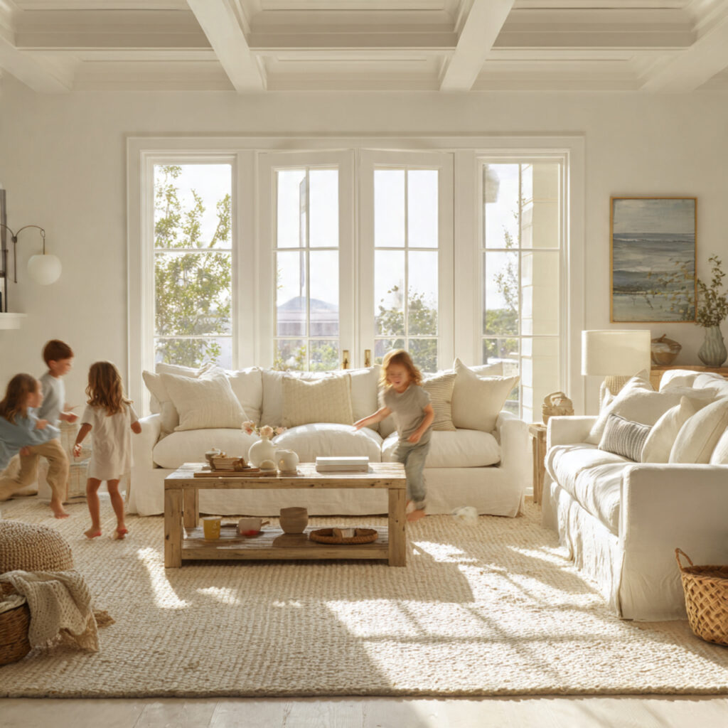 27 Genius White Living Room Ideas for Cozy, Chic Spaces 14 Selecting Durable Easy to Clean White Fabrics