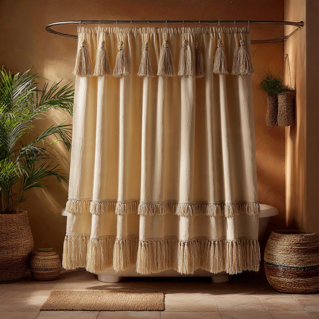 Tassel and fringe shower curtains
