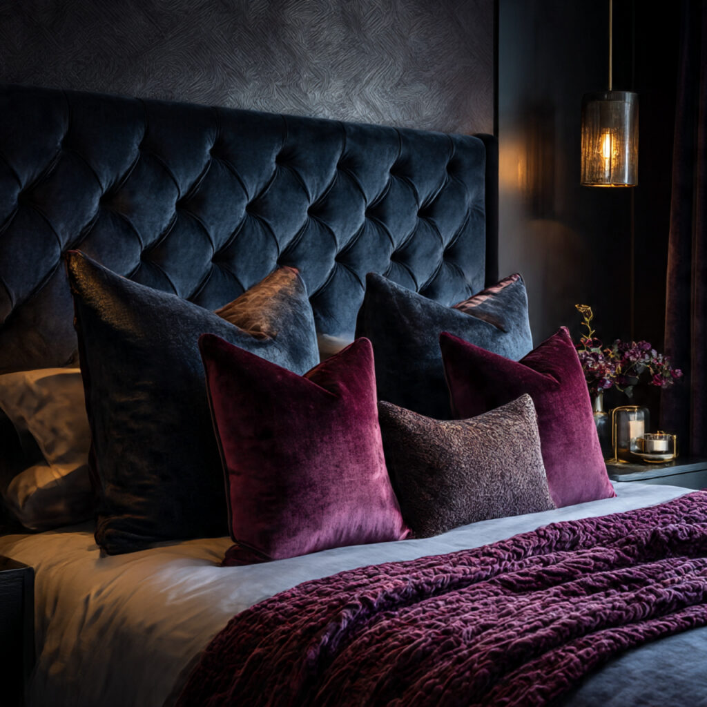 Complete Blog Post Draft: Cozy Moody Bedroom Design 5 Velvet and Chenille Accents