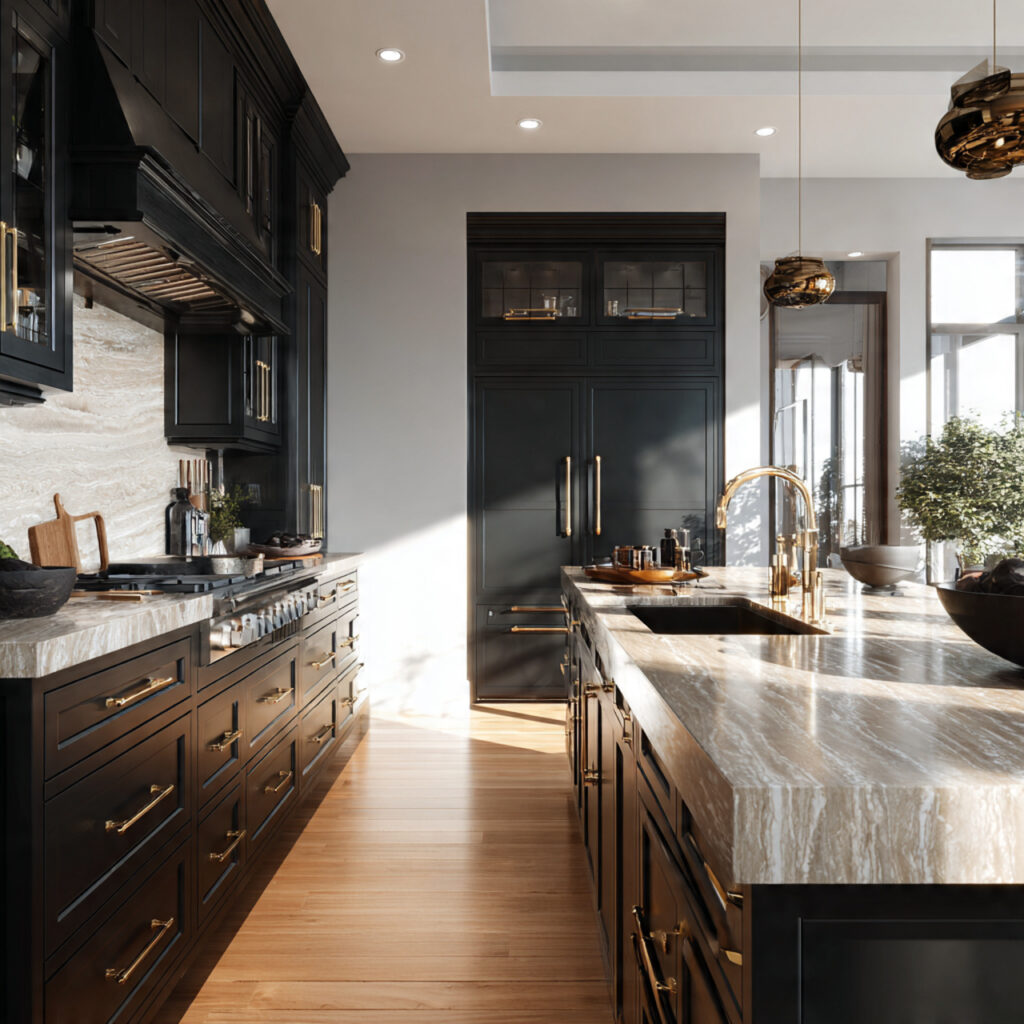 Kitchen Island Guide: Designs, Sizes, Lighting & Layout Tips 19 Black Kitchen Island Accents