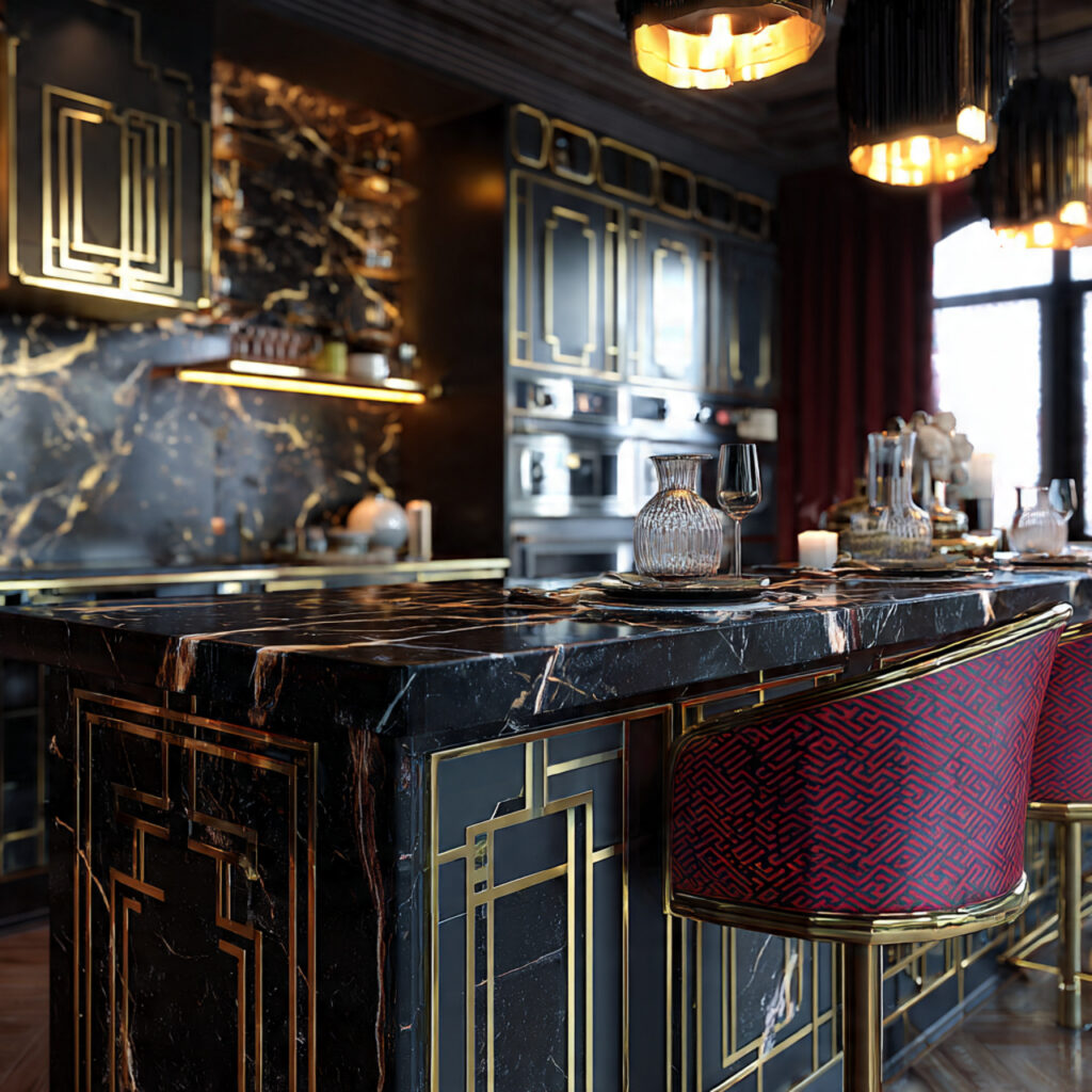 art deco kitchen with bold geometric patterns