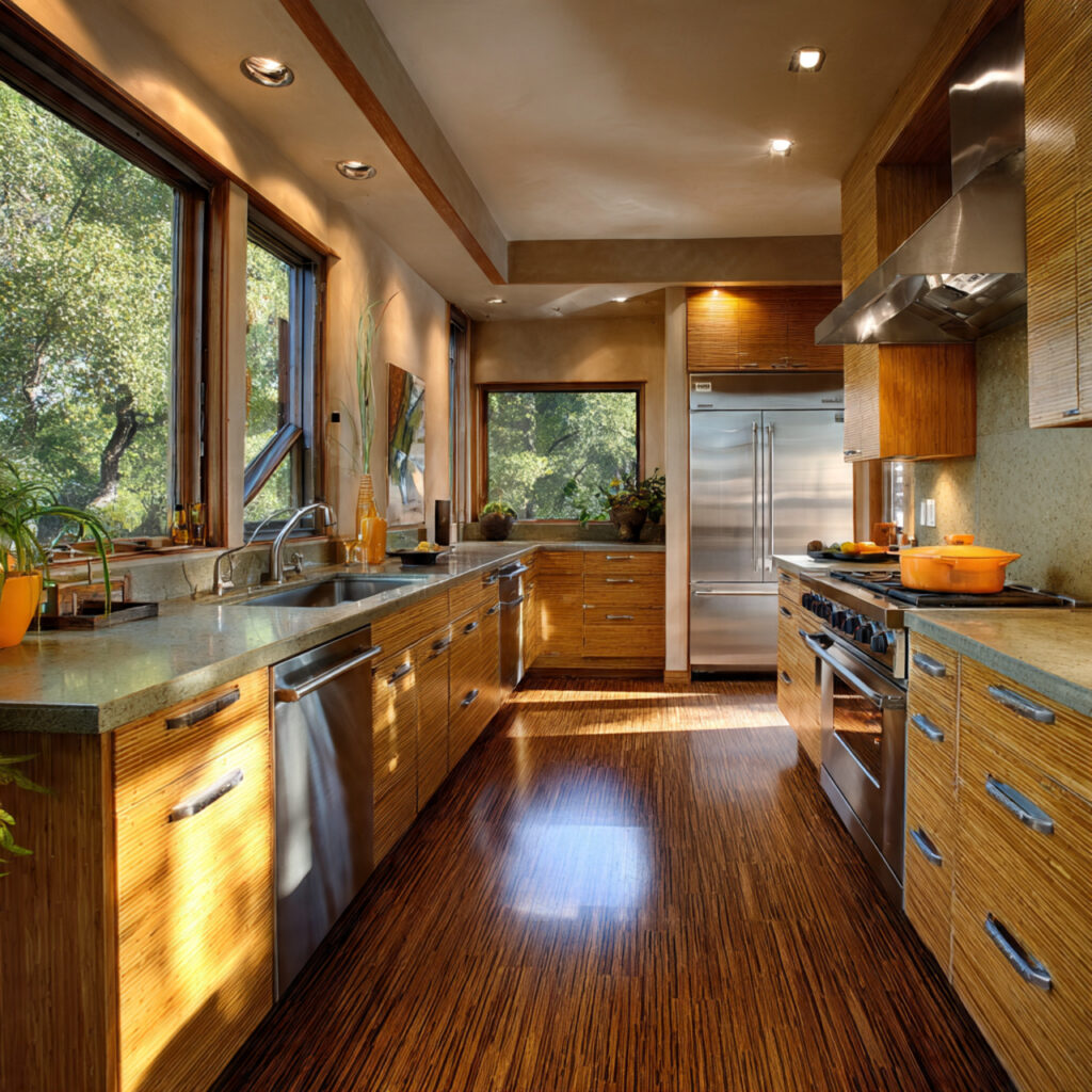 eco friendly kitchen with sustainable materials bamboo cabinetry