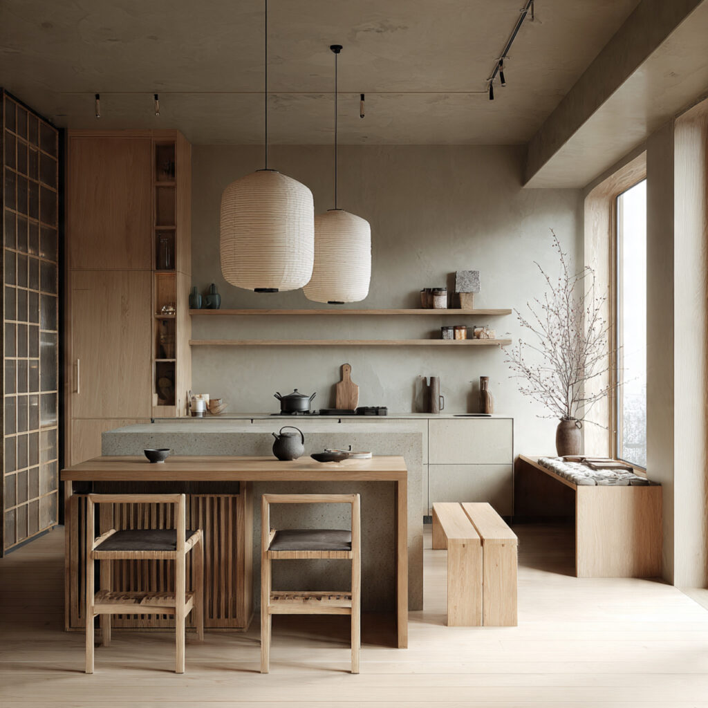 japandi style kitchen interior blending scandinavian warmth