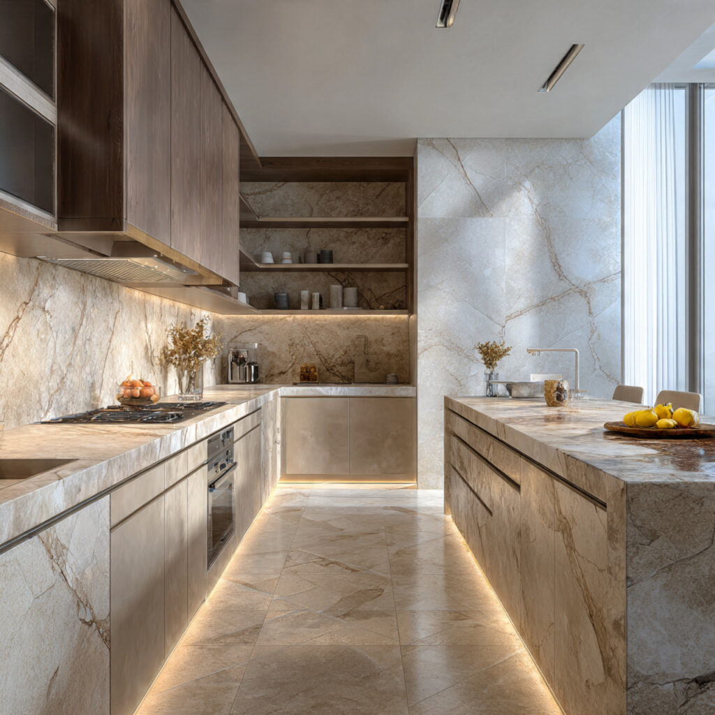 Kitchen Tiles Ideas for Modern, Stylish & Durable Kitchens 12 luxury kitchen featuring natural stone tiles marbl 1
