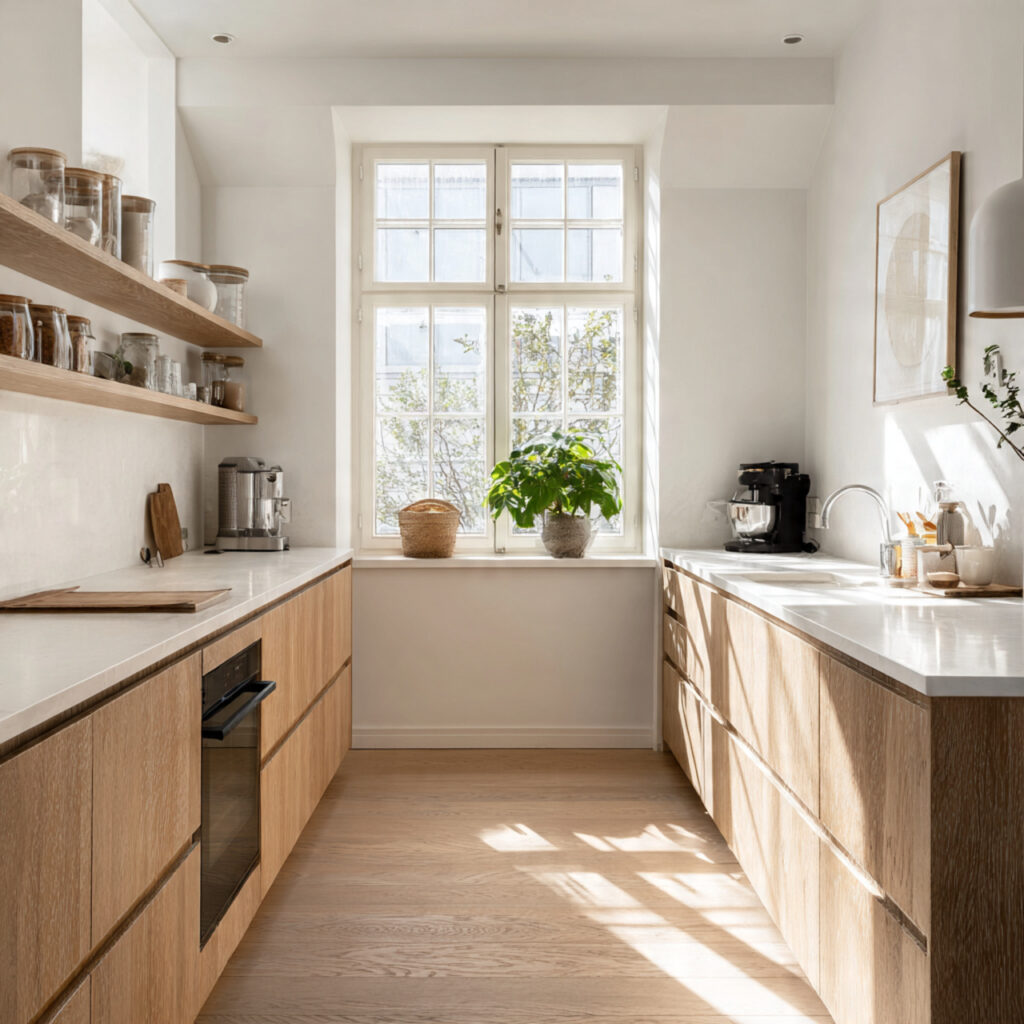 scandinavian kitchen interior with white walls light
