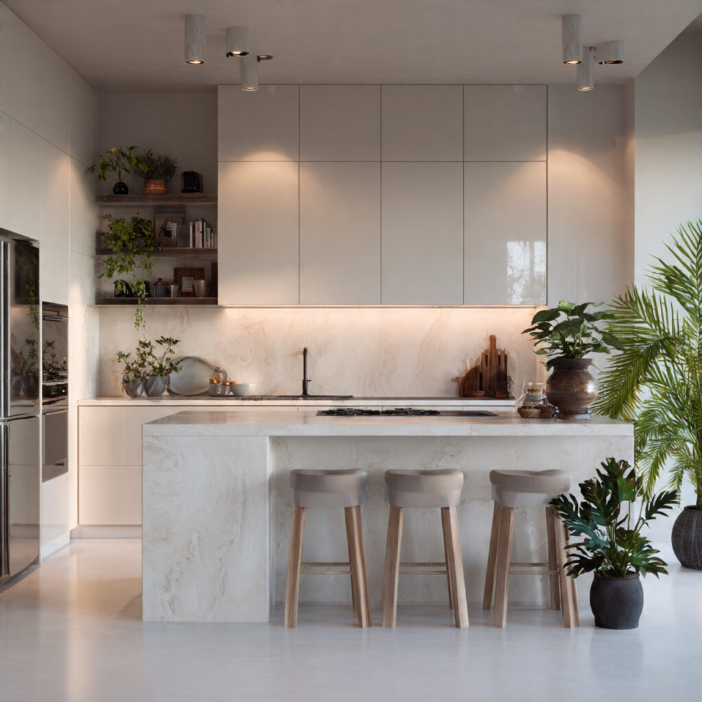 ultra realistic 8k hdr aesthetic kitchen layout wi