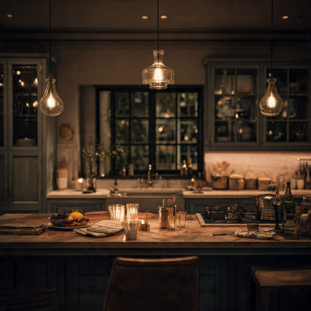 ultra realistic 8k hdr cinematic kitchen lighting