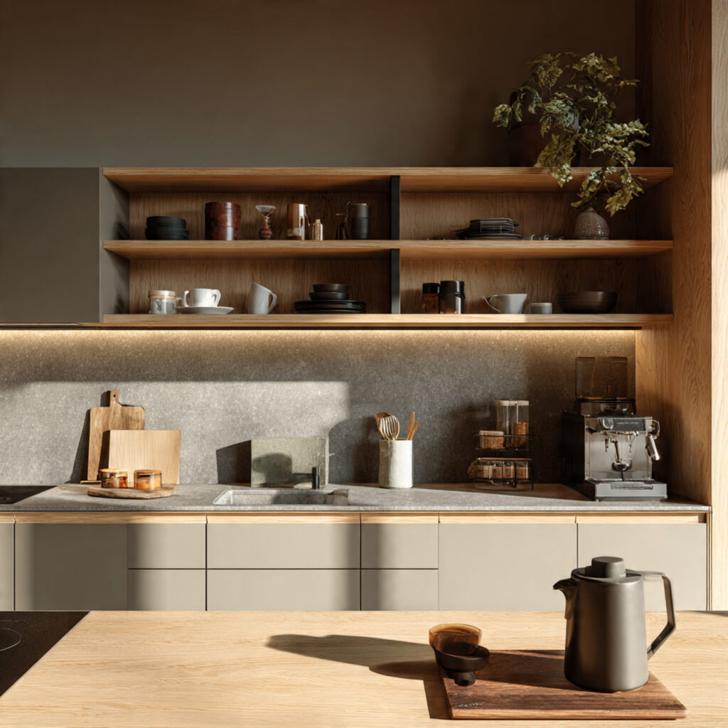 ultra realistic 8k hdr minimalist kitchen furnitur