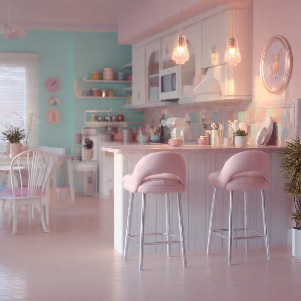 ultra realistic 8k hdr pastel themed kitchen soft