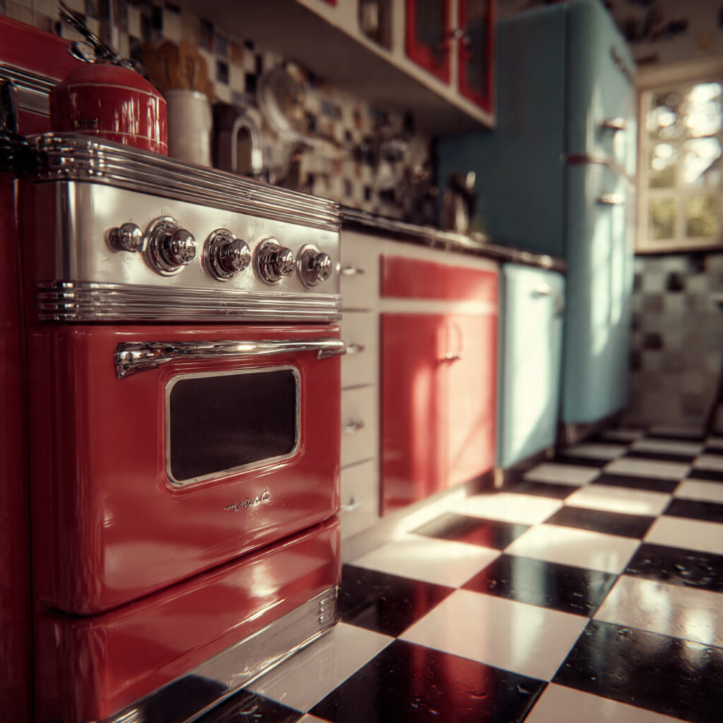 ultra realistic 8k hdr retro bloxburg kitchen vint