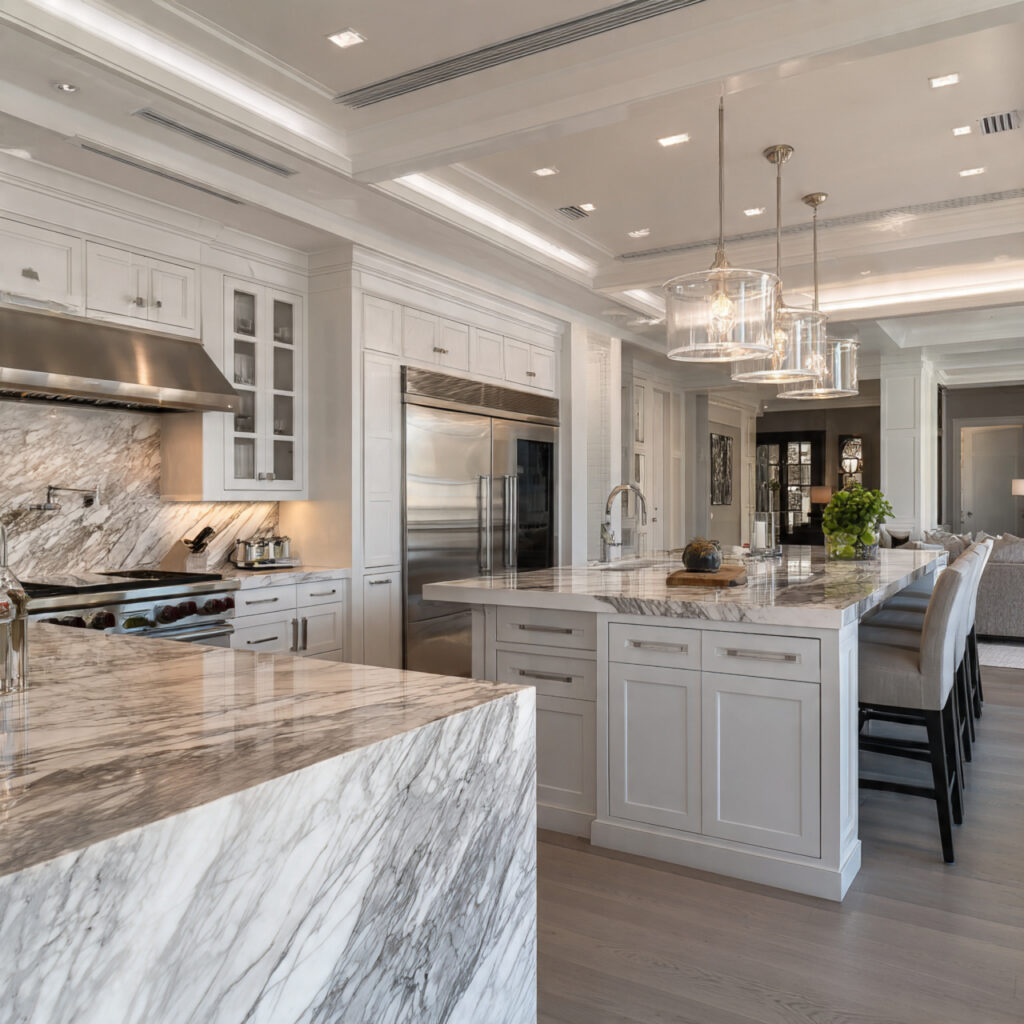 ultra luxury kitchen featuring rare marble slabs custom